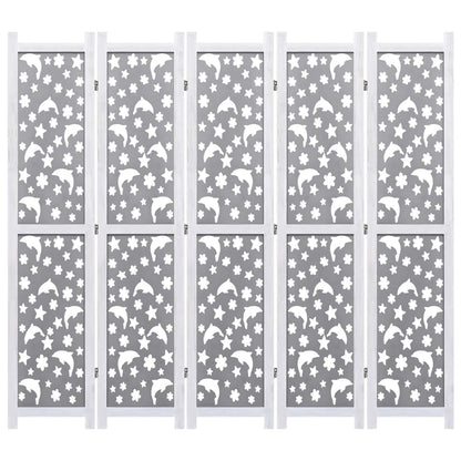 Divisorio a 5 Pannelli Grigio 175x165 cm in Legno Massello