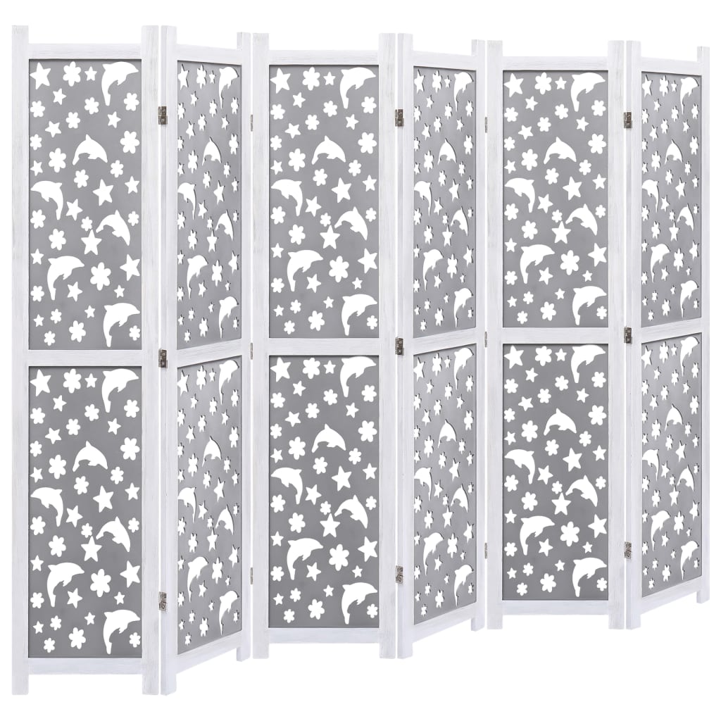 Divisorio a 6 Pannelli Grigio 210x165 cm in Legno Massello
