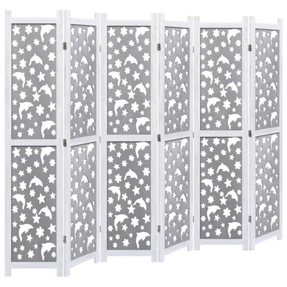 Divisorio a 6 Pannelli Grigio 210x165 cm in Legno Massello