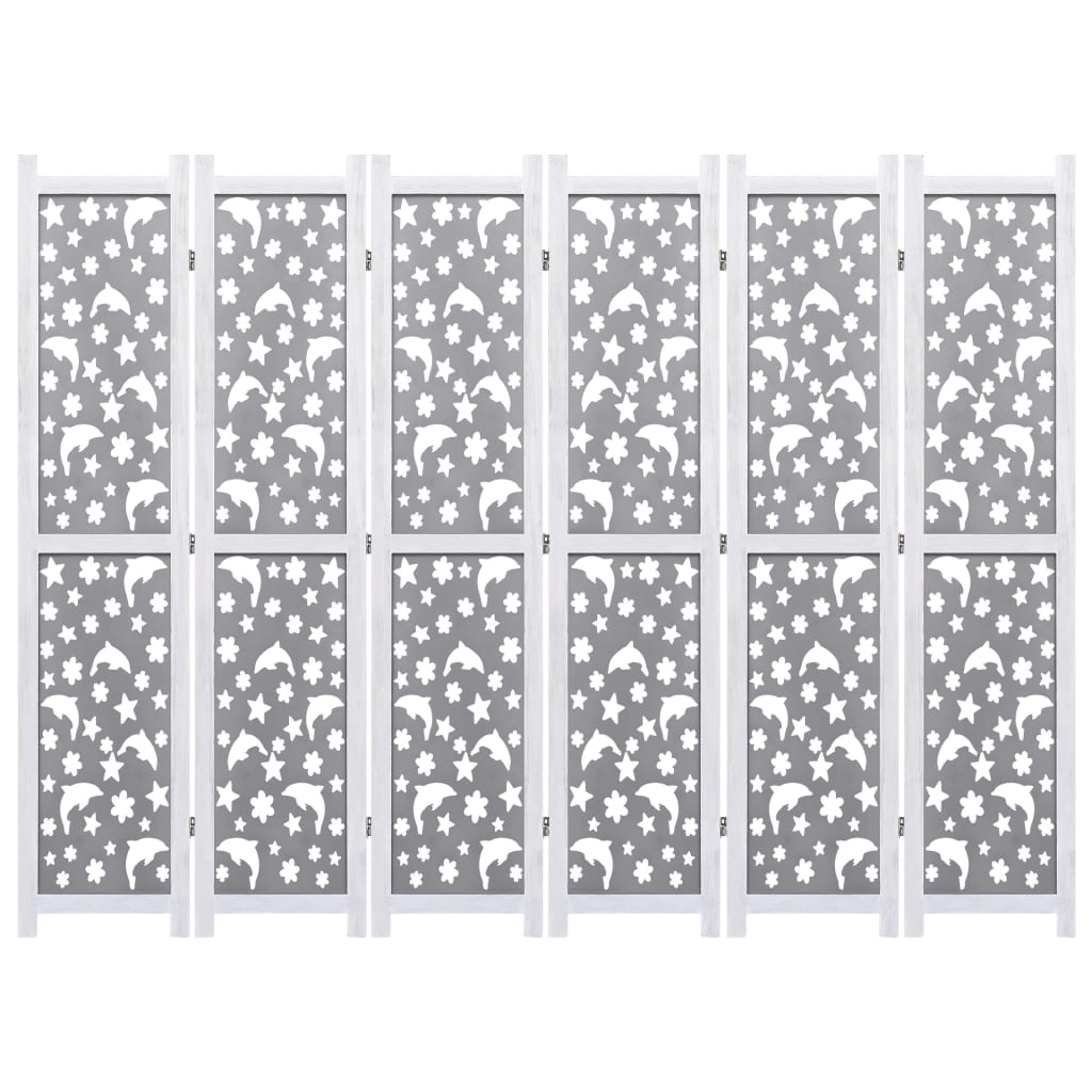 Divisorio a 6 Pannelli Grigio 210x165 cm in Legno Massello
