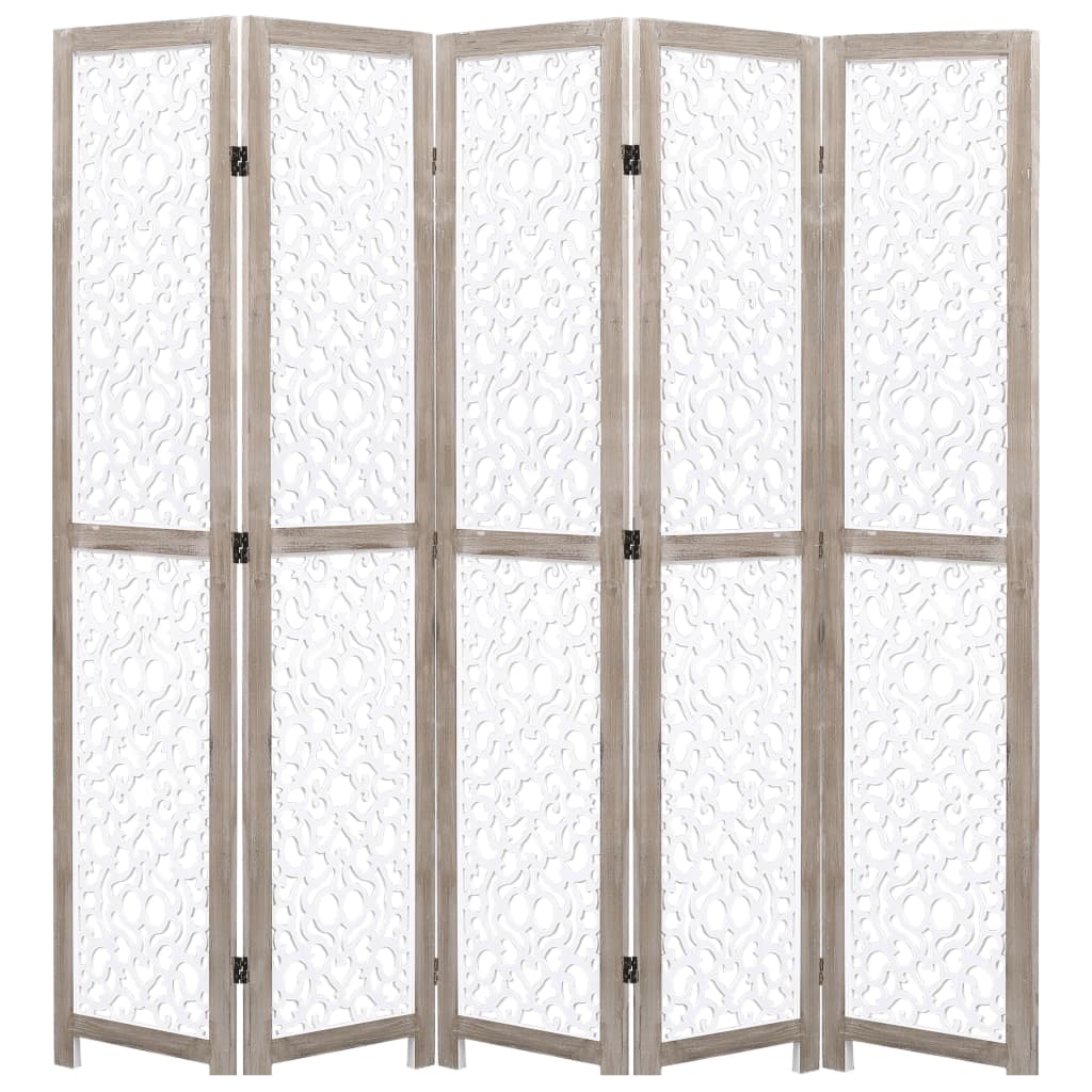 Divisorio a 5 Pannelli Bianco 175x165 cm in Legno Massello