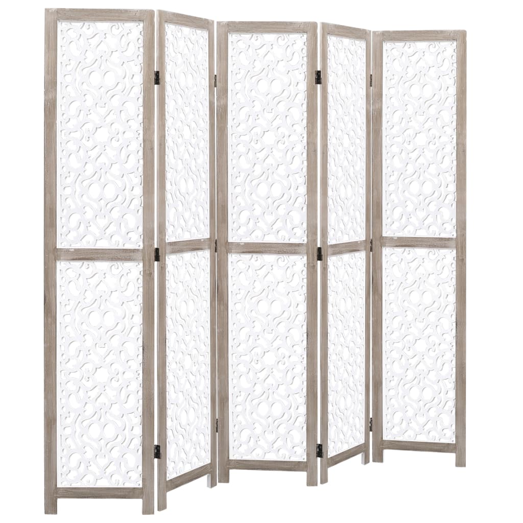 Divisorio a 5 Pannelli Bianco 175x165 cm in Legno Massello