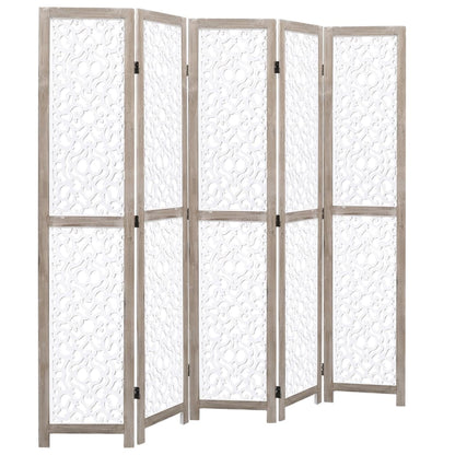 Divisorio a 5 Pannelli Bianco 175x165 cm in Legno Massello