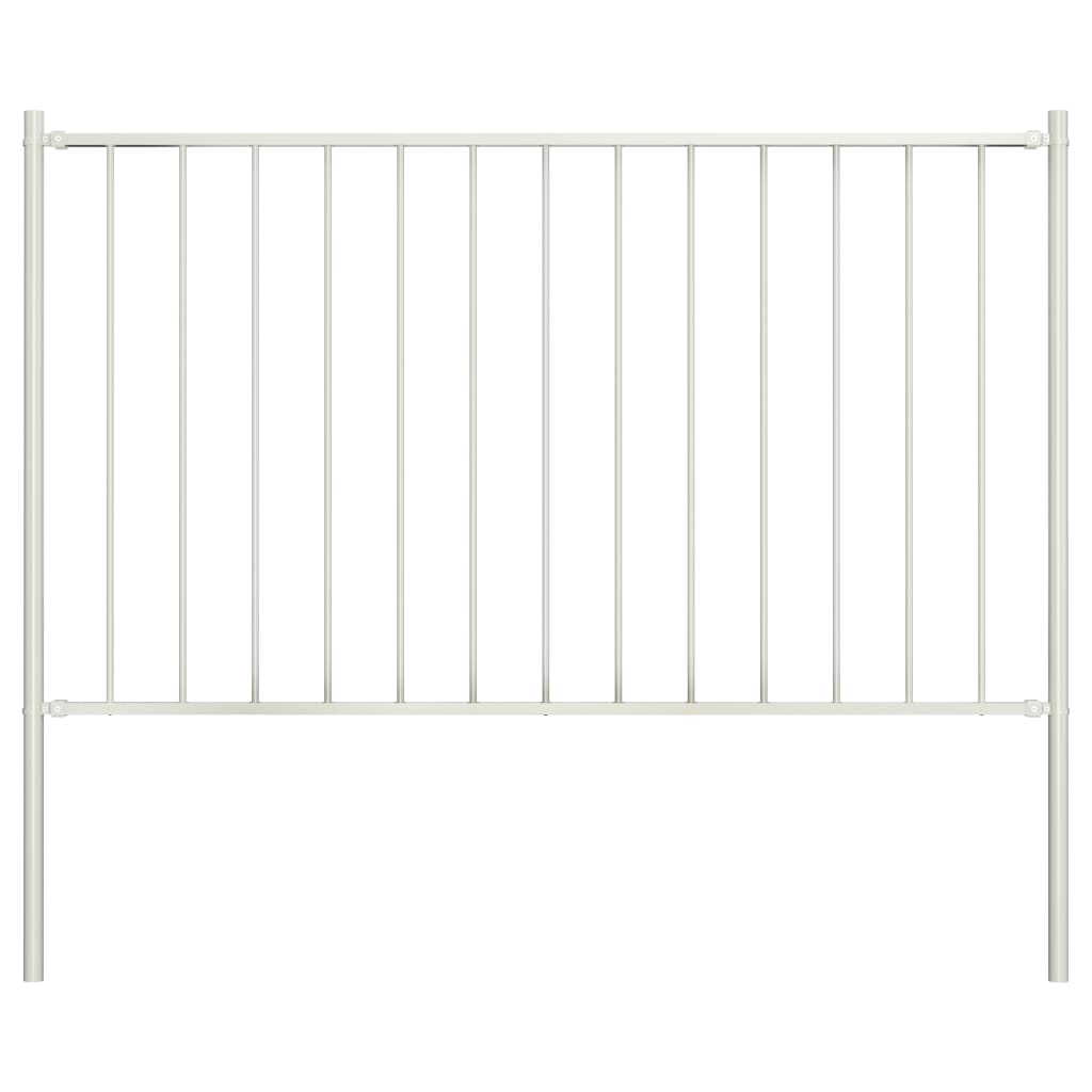Pannello Recinzione con Pali Acciaio Verniciato 1,7x1m Bianco