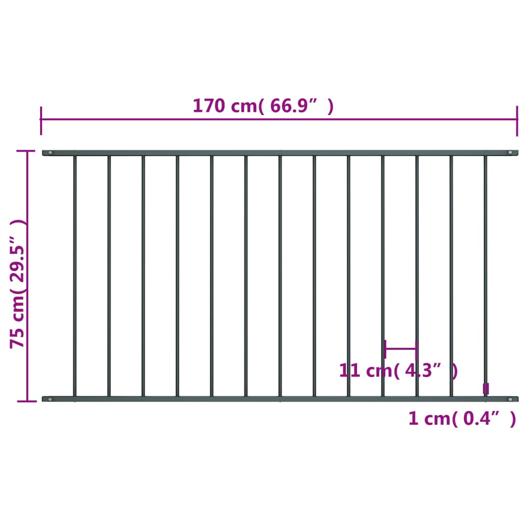 Pannello di Recinzione Acciaio Verniciato 1,7x0,75 m Antracite