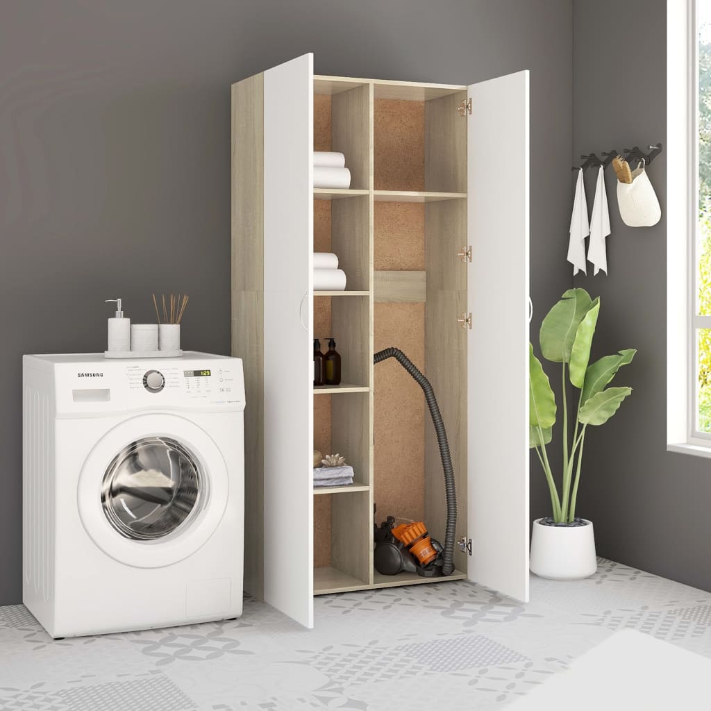 Armadietto Bianco Rovere Sonoma 80x35,5x180cm Legno Multistrato