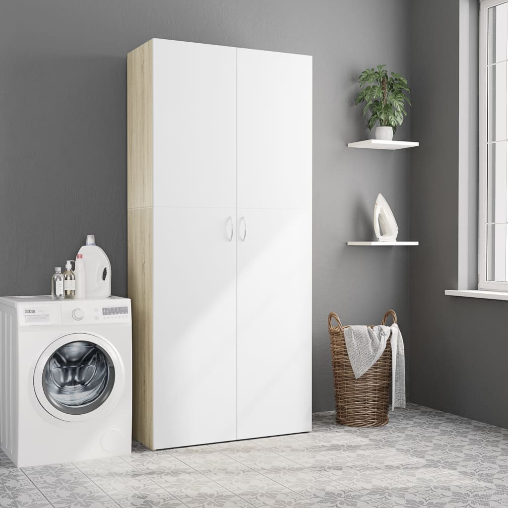 Armadietto Bianco Rovere Sonoma 80x35,5x180cm Legno Multistrato