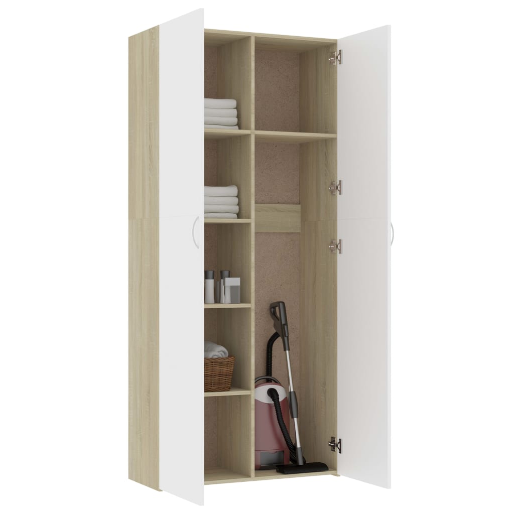 Armadietto Bianco Rovere Sonoma 80x35,5x180cm Legno Multistrato