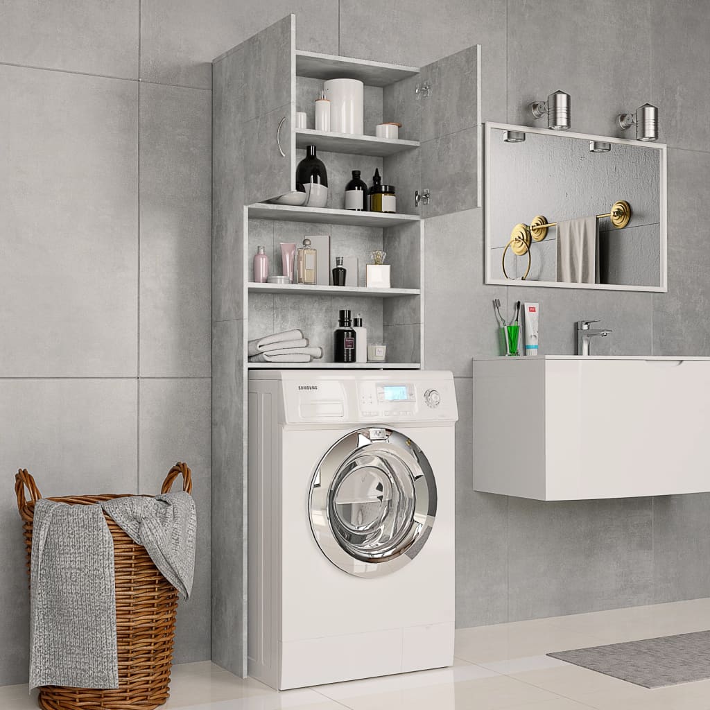Mobile Lavatrice Grigio Cemento 64x25,5x190cm Legno Multistrato