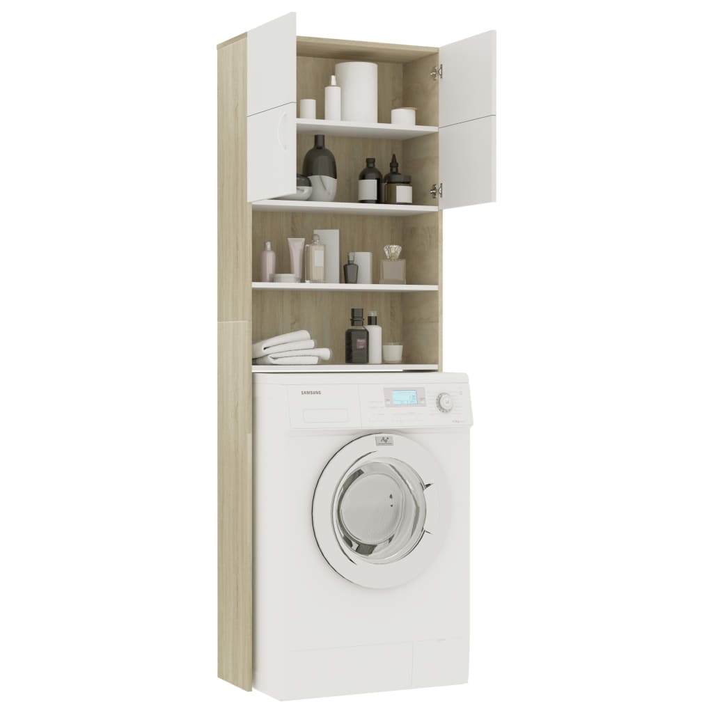 Mobile per Lavatrice Bianco e Rovere Sonoma 64x25,5x190 cm