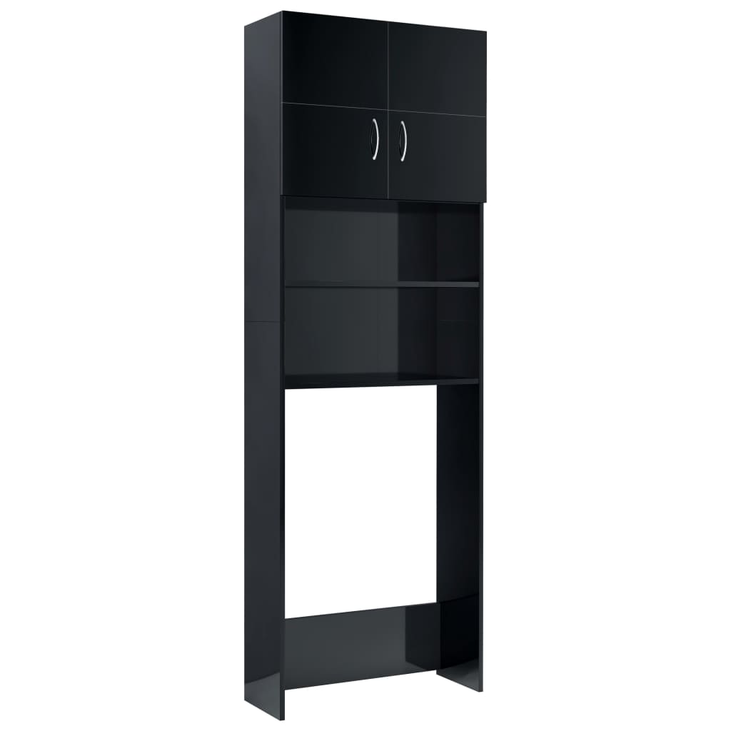 Mobile per Lavatrice Nero Lucido 64x25,5x190 cm