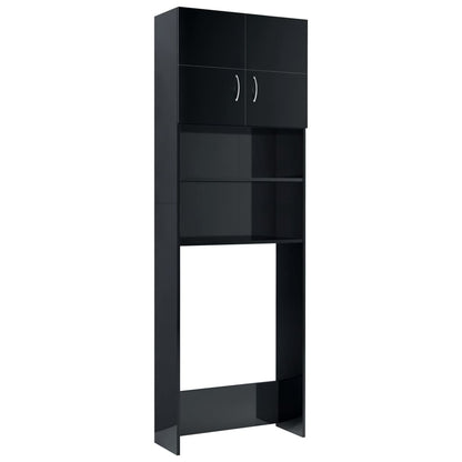 Mobile per Lavatrice Nero Lucido 64x25,5x190 cm
