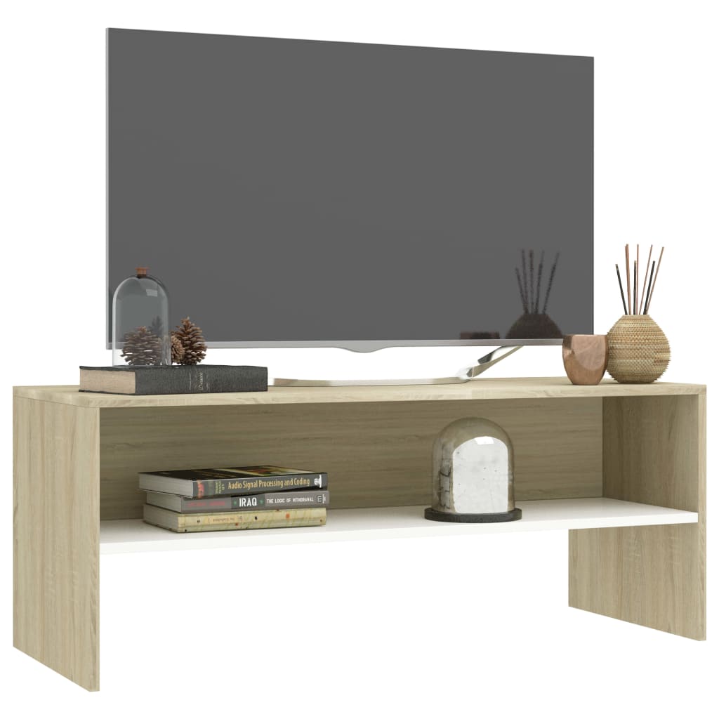 Mobile TV Bianco e Rovere Sonoma 100x40x40 cm Legno Multistrato