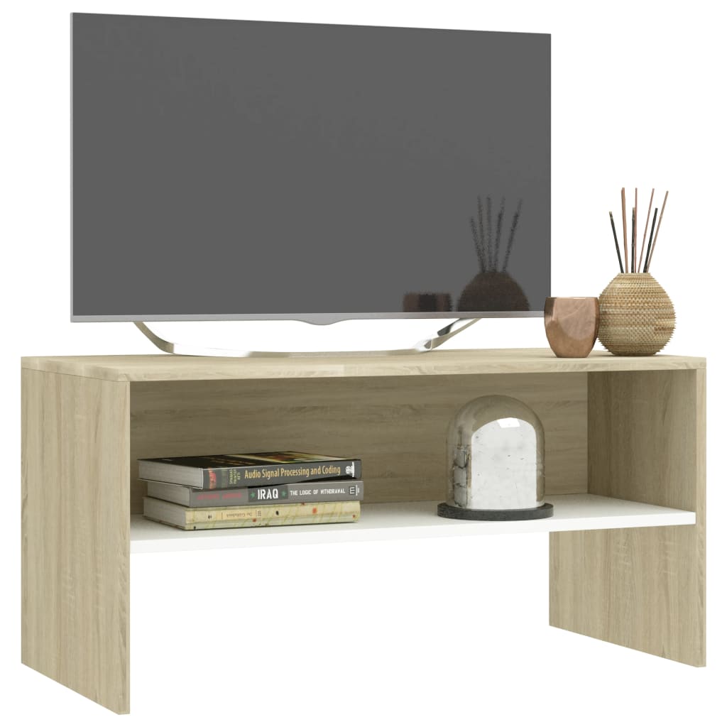 Mobile TV Bianco e Rovere Sonoma 80x40x40 cm Legno Multistrato