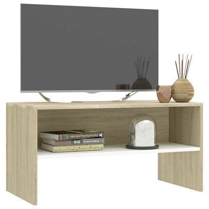 Mobile TV Bianco e Rovere Sonoma 80x40x40 cm Legno Multistrato