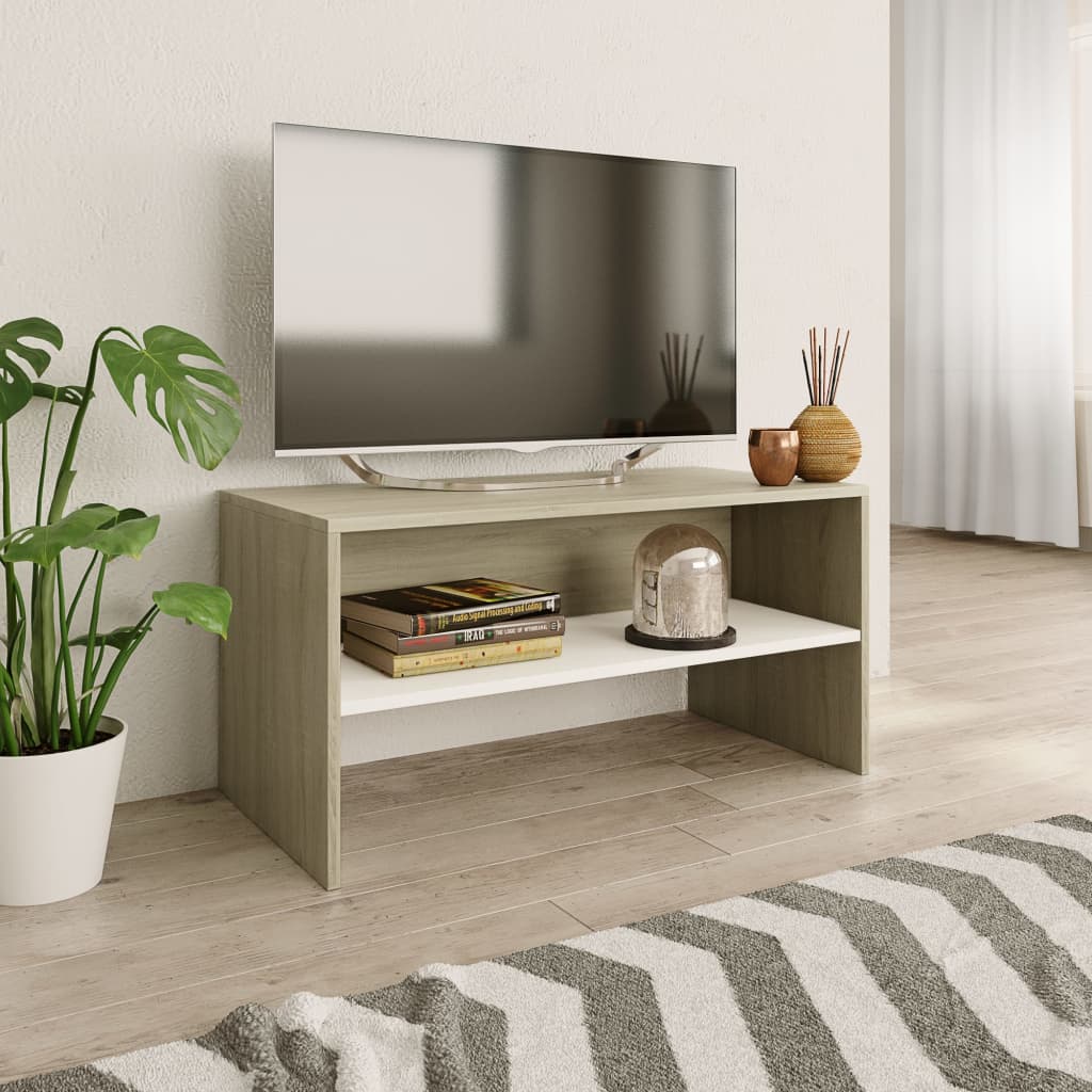 Mobile TV Bianco e Rovere Sonoma 80x40x40 cm Legno Multistrato