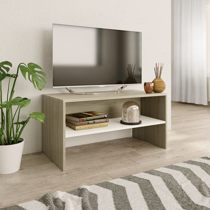 Mobile TV Bianco e Rovere Sonoma 80x40x40 cm Legno Multistrato