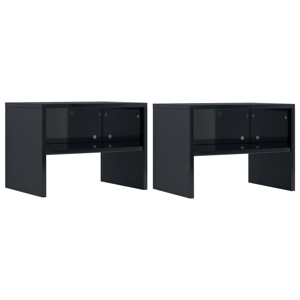 Comodini Nero lucido 2 pz 40x30x30 cm Legno Ingegnerizzato