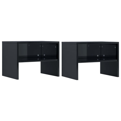 Comodini Nero lucido 2 pz 40x30x30 cm Legno Ingegnerizzato