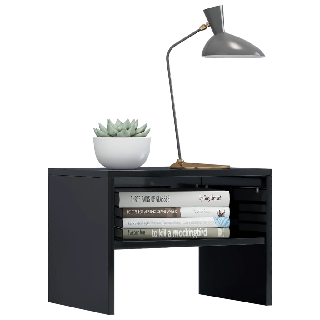Comodini Nero lucido 2 pz 40x30x30 cm Legno Ingegnerizzato