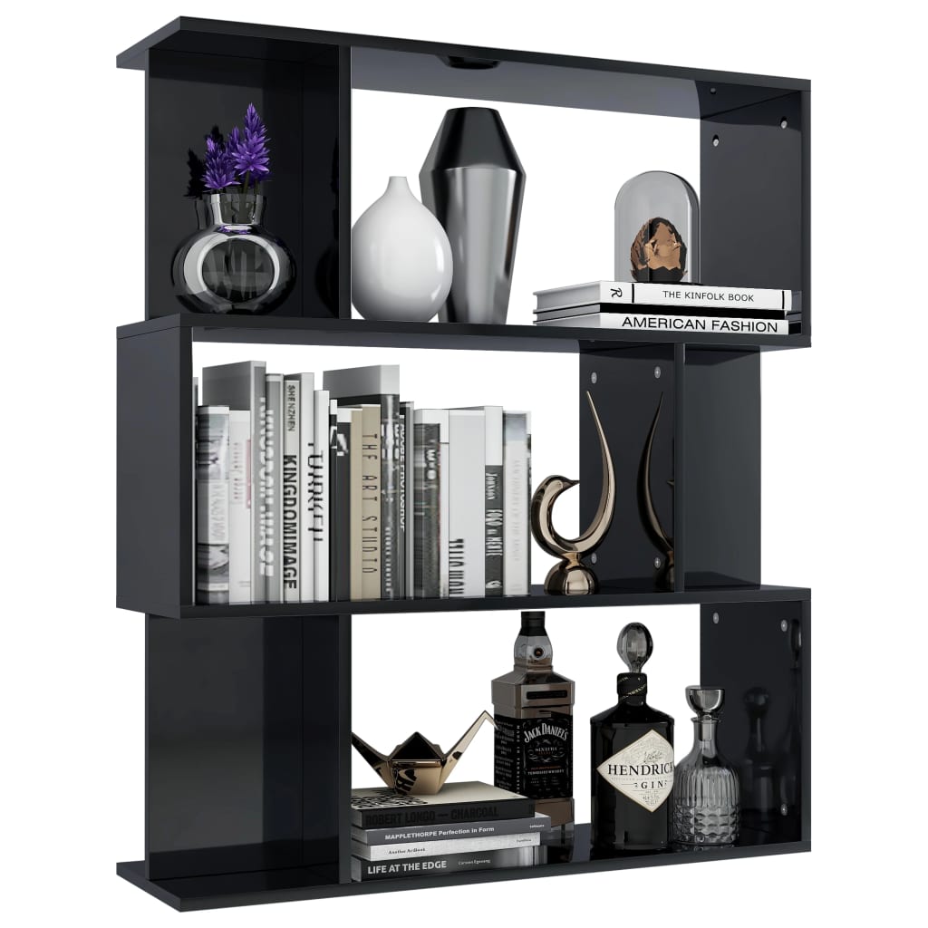 Libreria/Divisorio Nero Lucido 80x24x96 cm