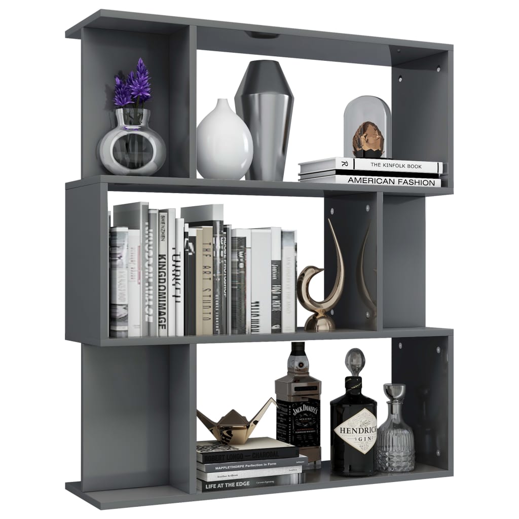 Libreria/Divisorio Grigio Lucido 80x24x96 cm Legno Multistrato