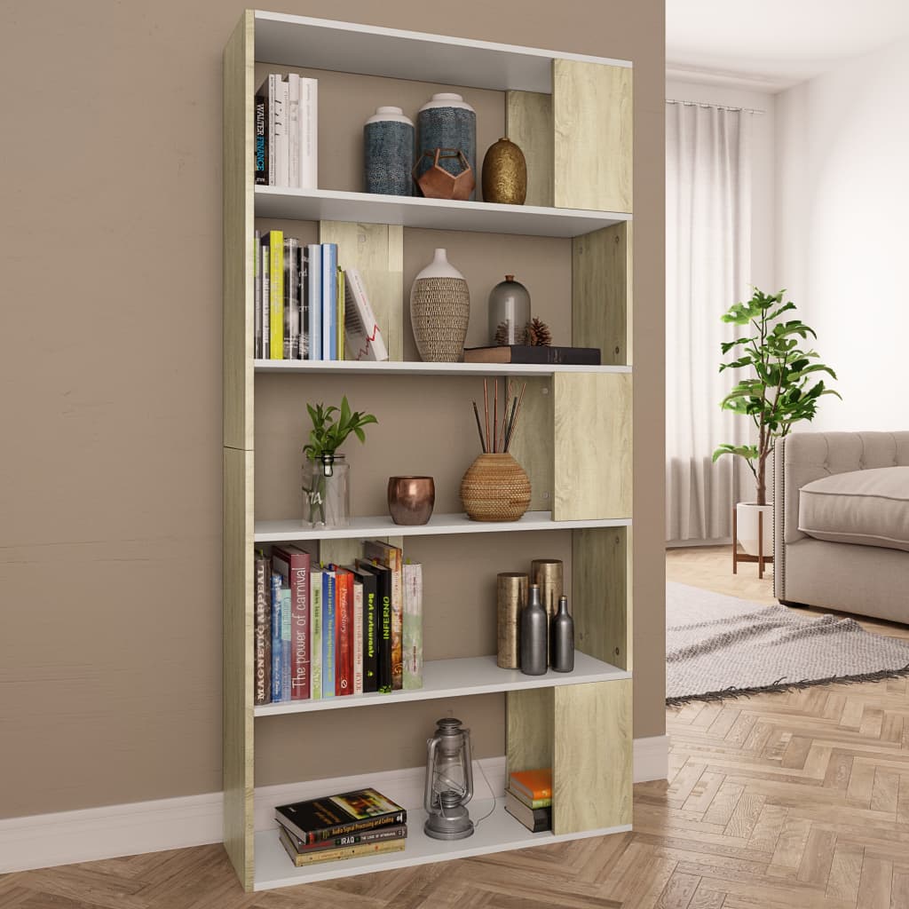 Libreria/Divisorio Bianco e Rovere Sonoma 80x24x159 cm