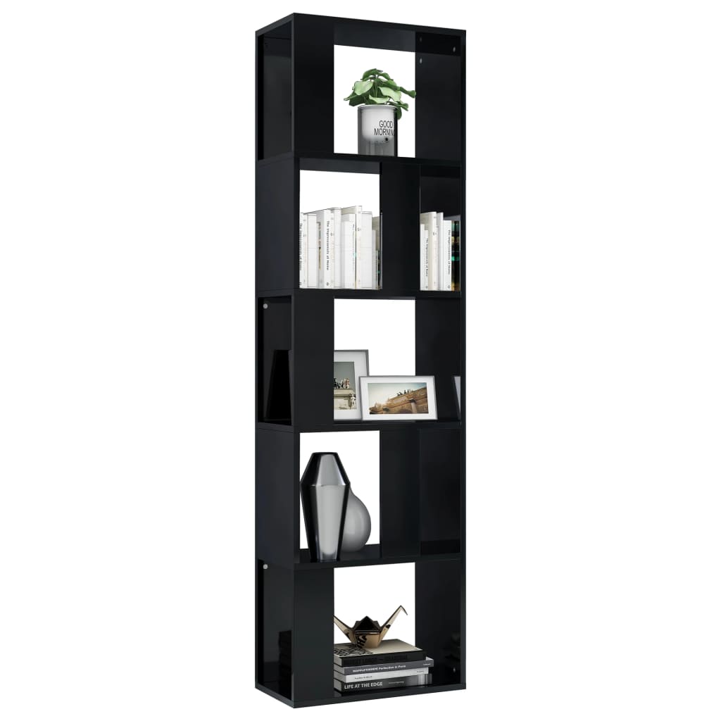 Libreria/Divisorio Nero Lucido 45x24x159 cm Legno Multistrato