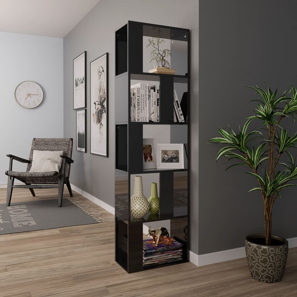 Libreria/Divisorio Nero Lucido 45x24x159 cm Legno Multistrato