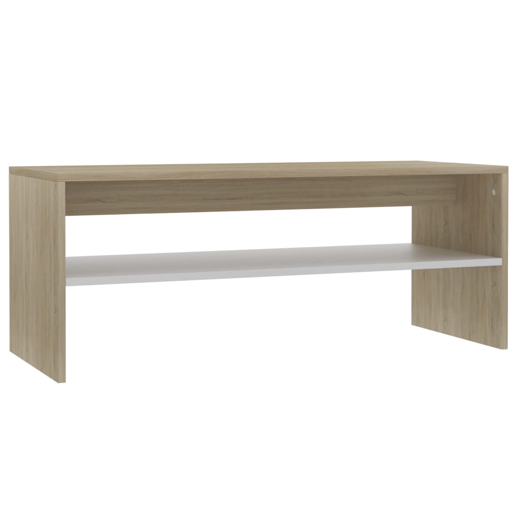 Tavolino Bianco e Rovere Sonoma 100x40x40 cm Legno Multistrato