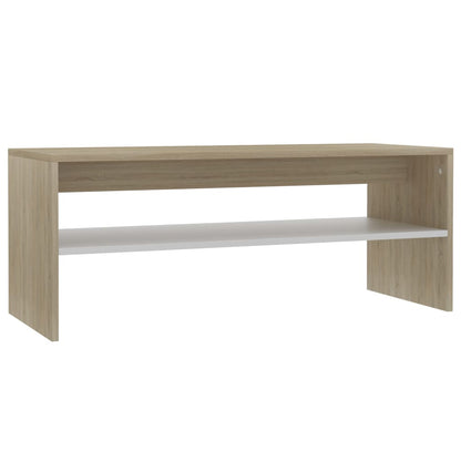 Tavolino Bianco e Rovere Sonoma 100x40x40 cm Legno Multistrato