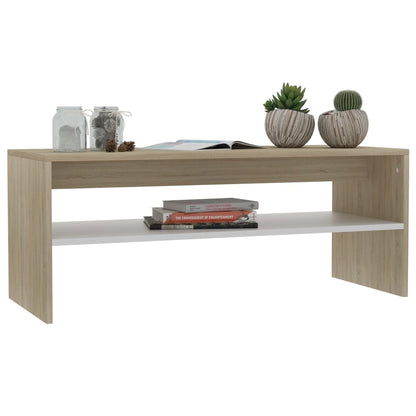 Tavolino Bianco e Rovere Sonoma 100x40x40 cm Legno Multistrato