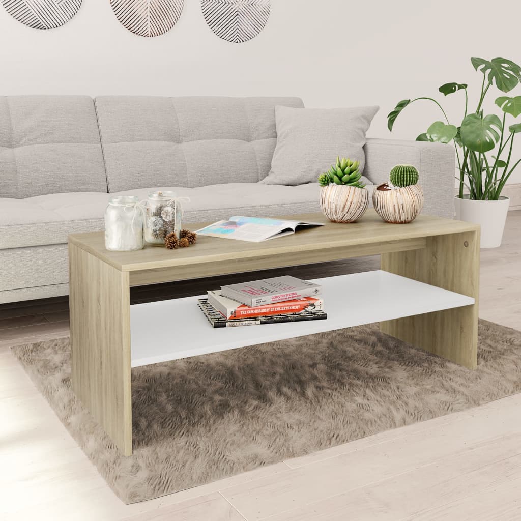 Tavolino Bianco e Rovere Sonoma 100x40x40 cm Legno Multistrato