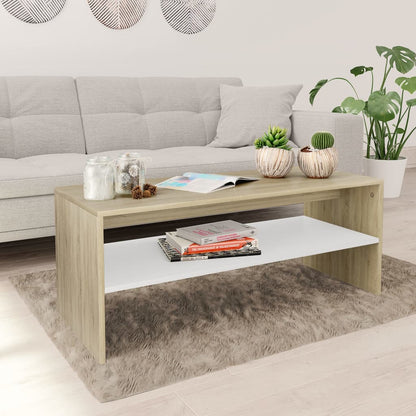 Tavolino Bianco e Rovere Sonoma 100x40x40 cm Legno Multistrato