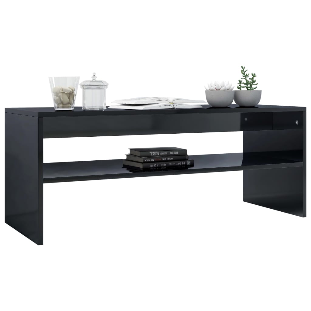 Tavolino da Salotto Nero Lucido 100x40x40cm Legno Multistrato