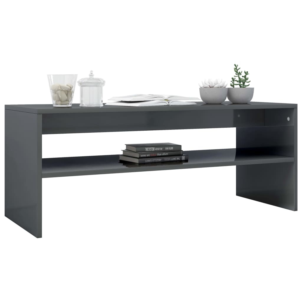 Tavolino da Salotto Grigio Lucido 100x40x40cm Legno Multistrato