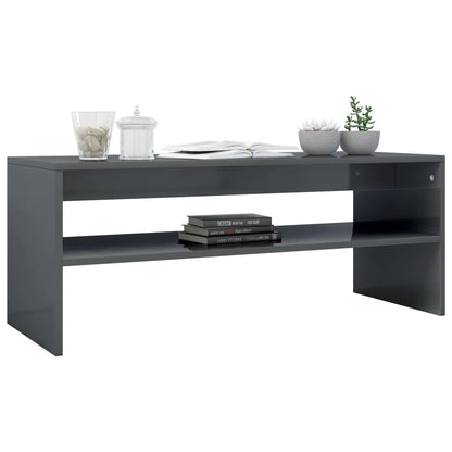 Tavolino da Salotto Grigio Lucido 100x40x40cm Legno Multistrato