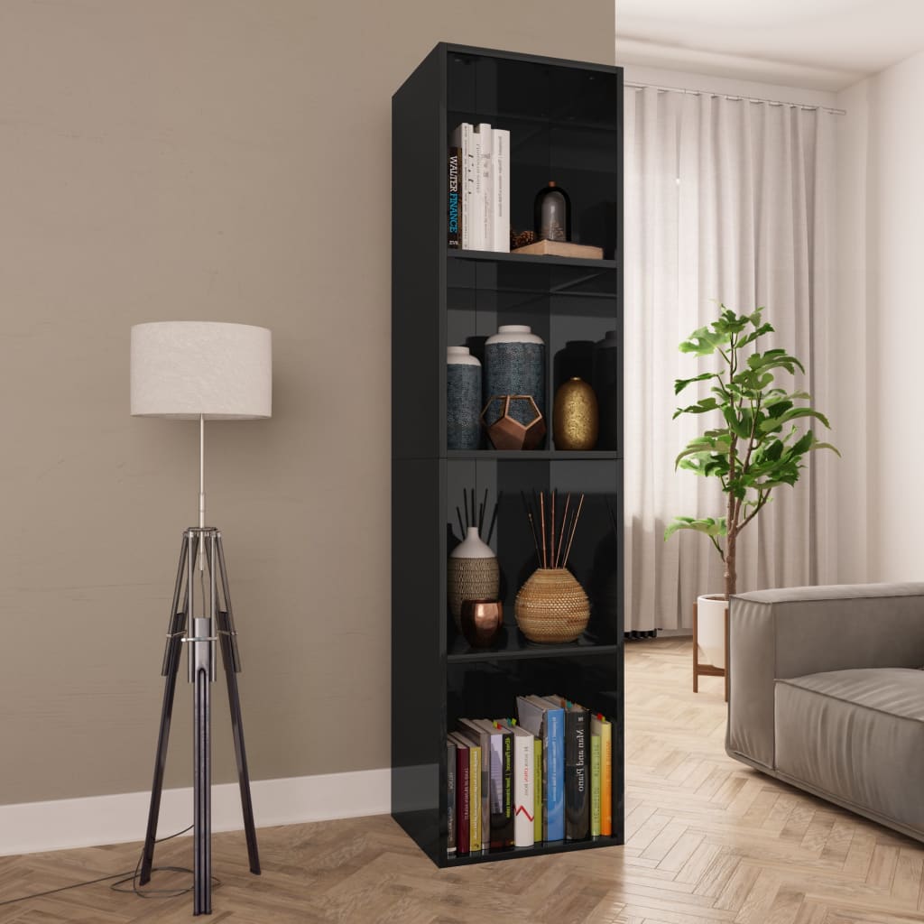 Libreria/Mobile TV Nero Lucido 36x30x143 cm Legno Multistrato