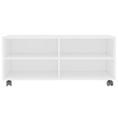 Mobile TV con Ruote Bianco 90x35x35 cm in Legno Multistrato