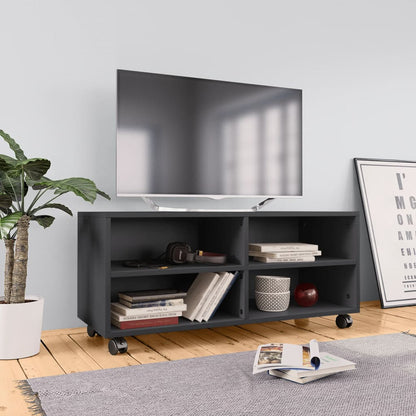 Mobile TV con Ruote Grigio 90x35x35 cm in Legno Multistrato