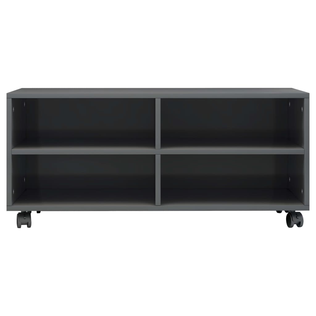 Mobile TV con Ruote Grigio Lucido 90x35x35 cm Legno Multistrato