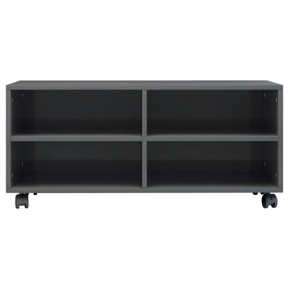 Mobile TV con Ruote Grigio Lucido 90x35x35 cm Legno Multistrato