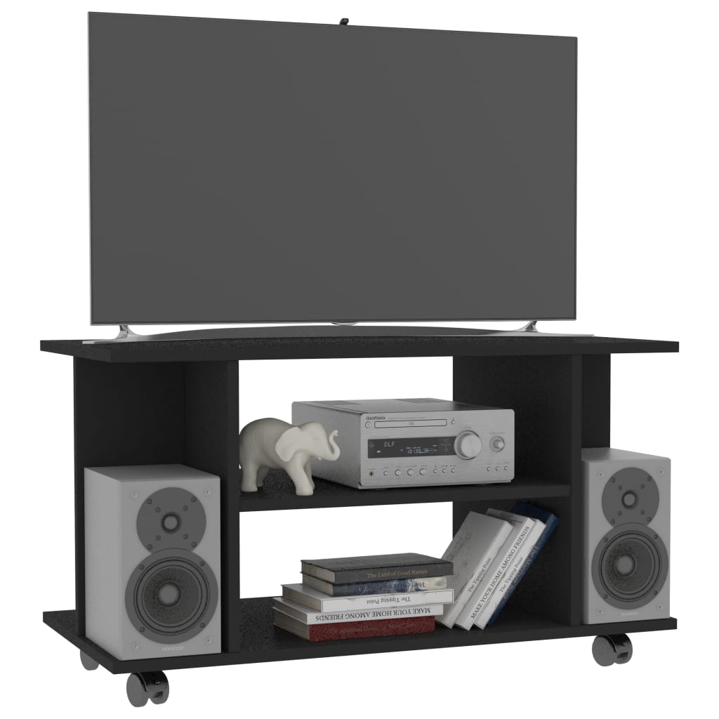 Mobile TV con Ruote Nero 80x40x45 cm in Legno Multistrato