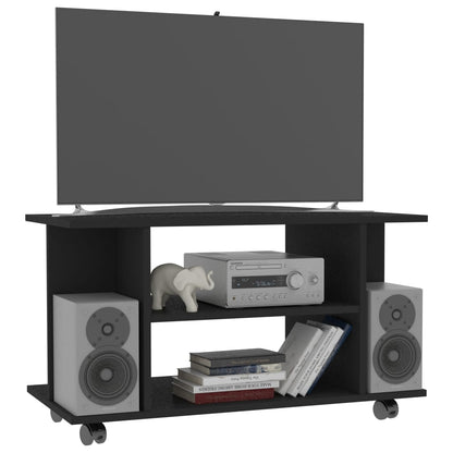 Mobile TV con Ruote Nero 80x40x45 cm in Legno Multistrato