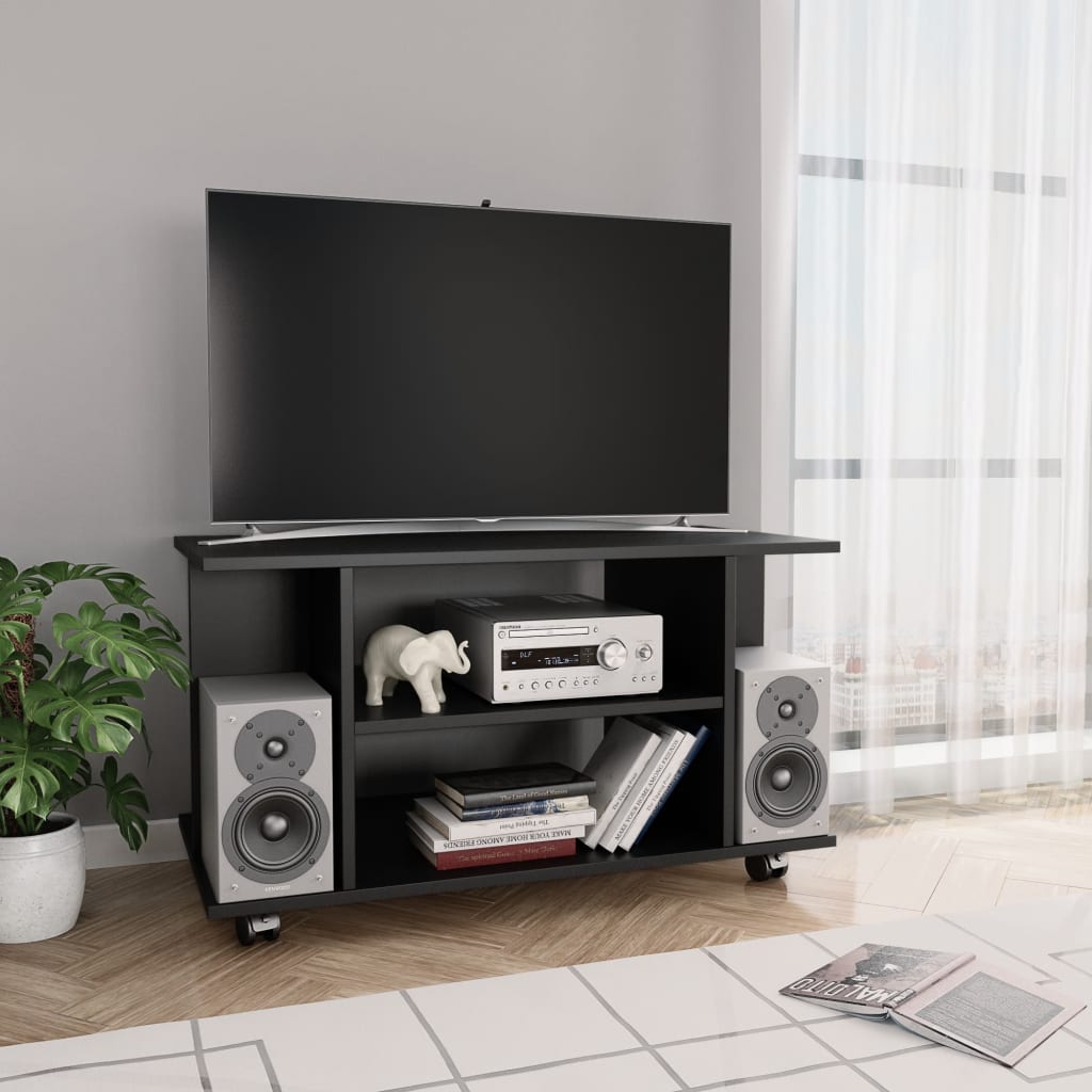 Mobile TV con Ruote Nero 80x40x45 cm in Legno Multistrato