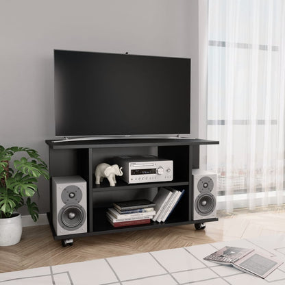 Mobile TV con Ruote Nero 80x40x45 cm in Legno Multistrato