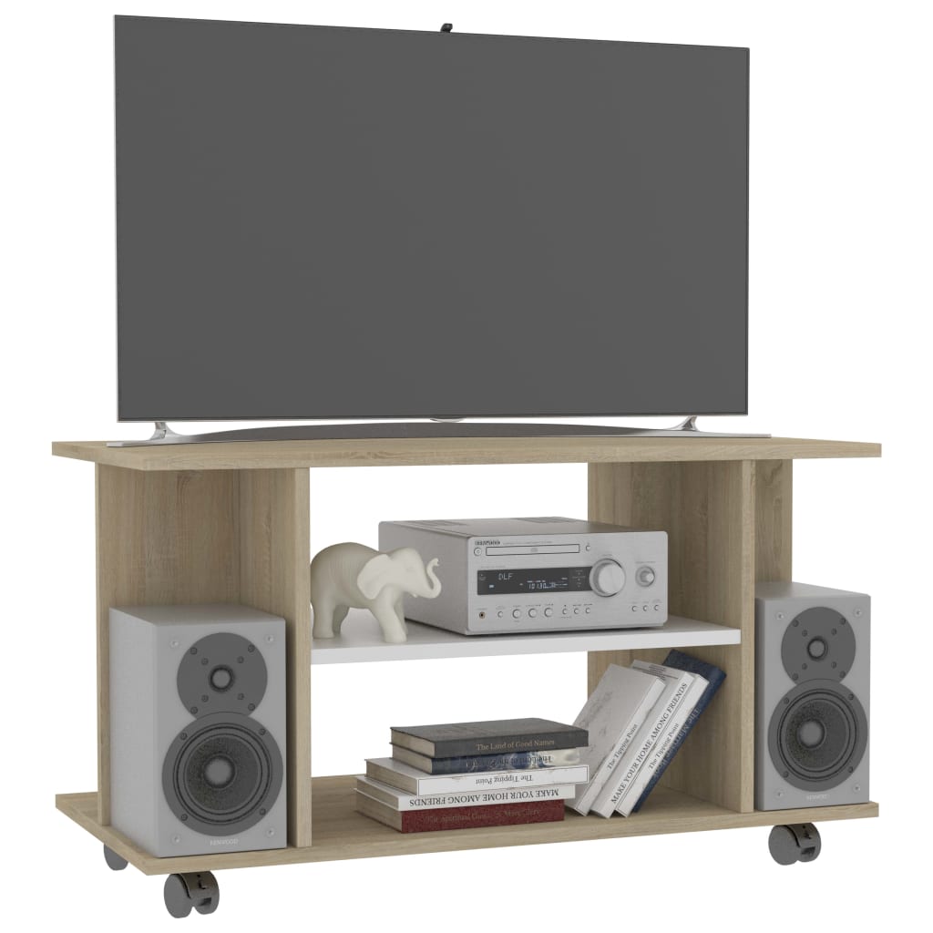 Mobile TV con Ruote Bianco Rovere Sonoma 80x40x45 Multistrato