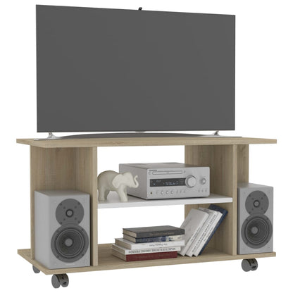 Mobile TV con Ruote Bianco Rovere Sonoma 80x40x45 Multistrato