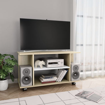 Mobile TV con Ruote Bianco Rovere Sonoma 80x40x45 Multistrato