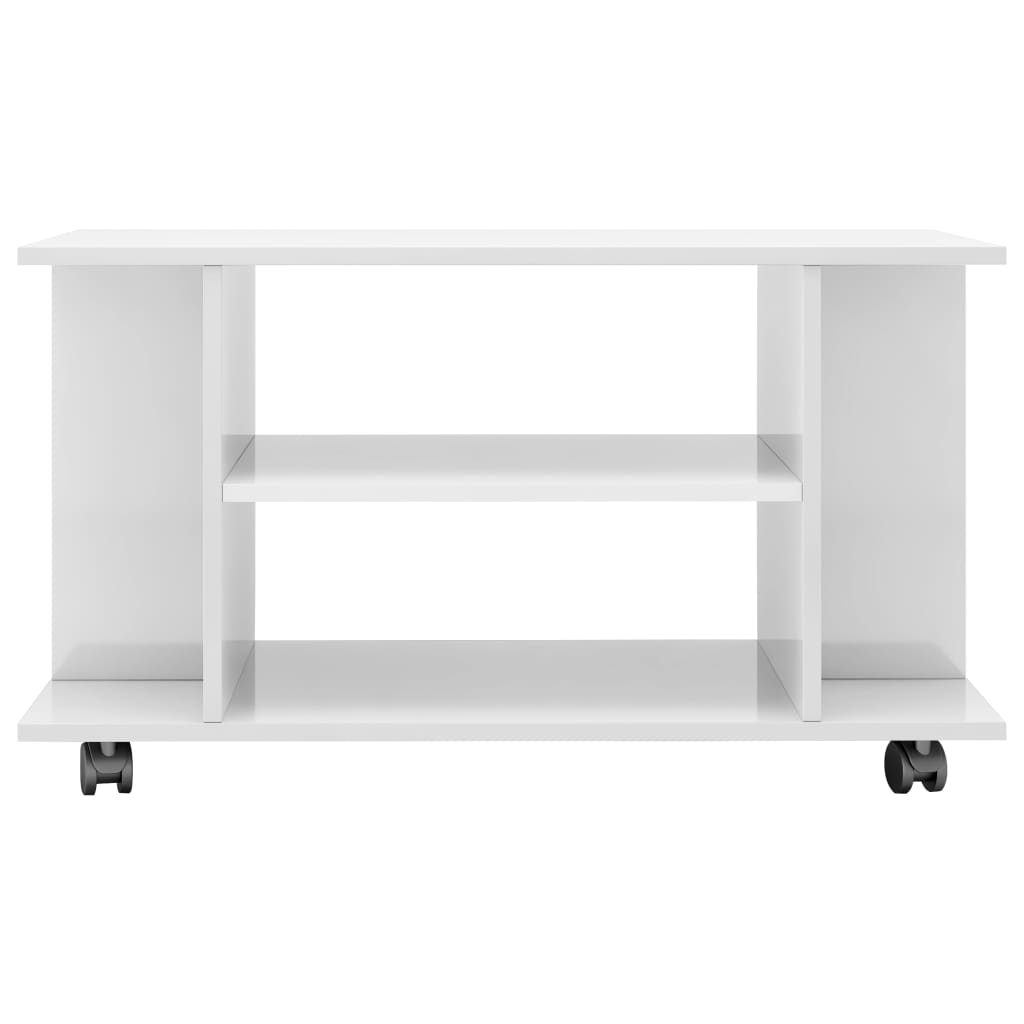 Mobile TV con Ruote Bianco Lucido 80x40x45 cm Legno Multistrato